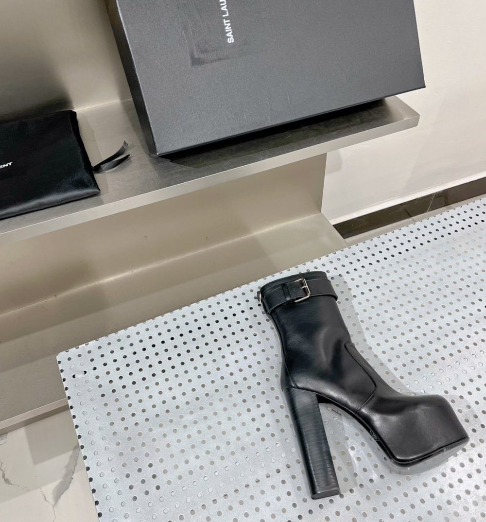 Saint Laurent Women's Cherry Buckle Platform Booties Black For Women YSL 6876621Y8001000