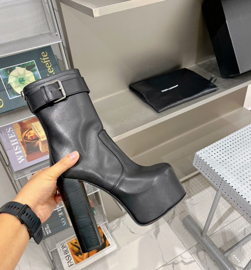 Saint Laurent Women's Cherry Buckle Platform Booties Black For Women YSL 6876621Y8001000