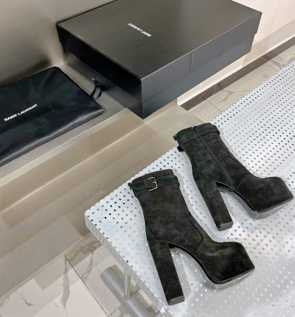 Saint Laurent Women's Cherry Buckle Platform Booties Black For Women YSL