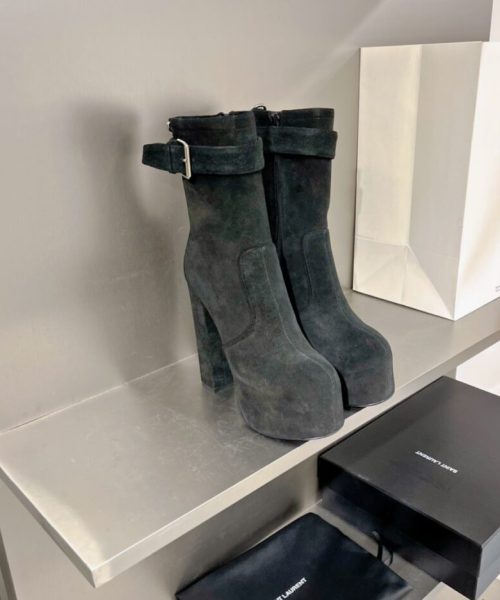 Saint Laurent Women's Cherry Buckle Platform Booties Black For Women YSL