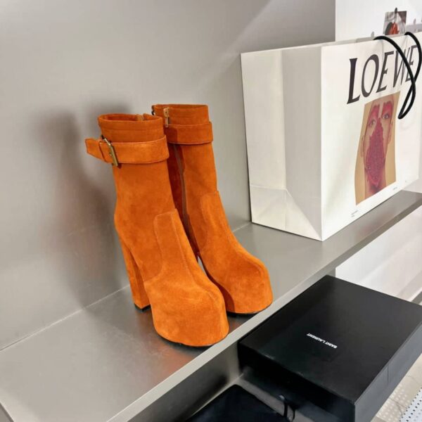 Saint Laurent Women's Cherry Buckle Platform Booties Orange For Women YSL