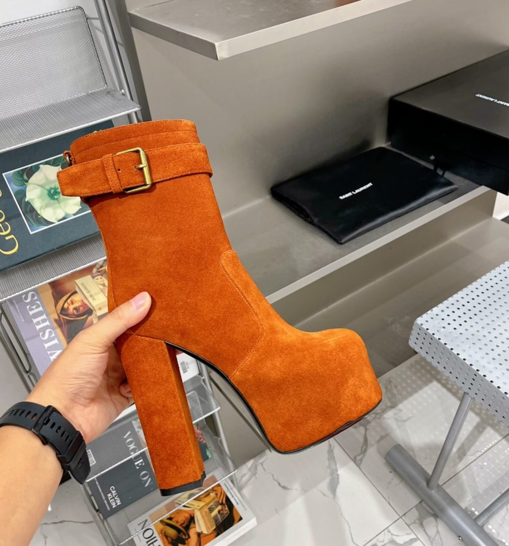 Saint Laurent Women's Cherry Buckle Platform Booties Orange For Women YSL