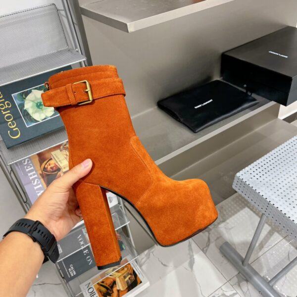 Saint Laurent Women's Cherry Buckle Platform Booties Orange For Women YSL