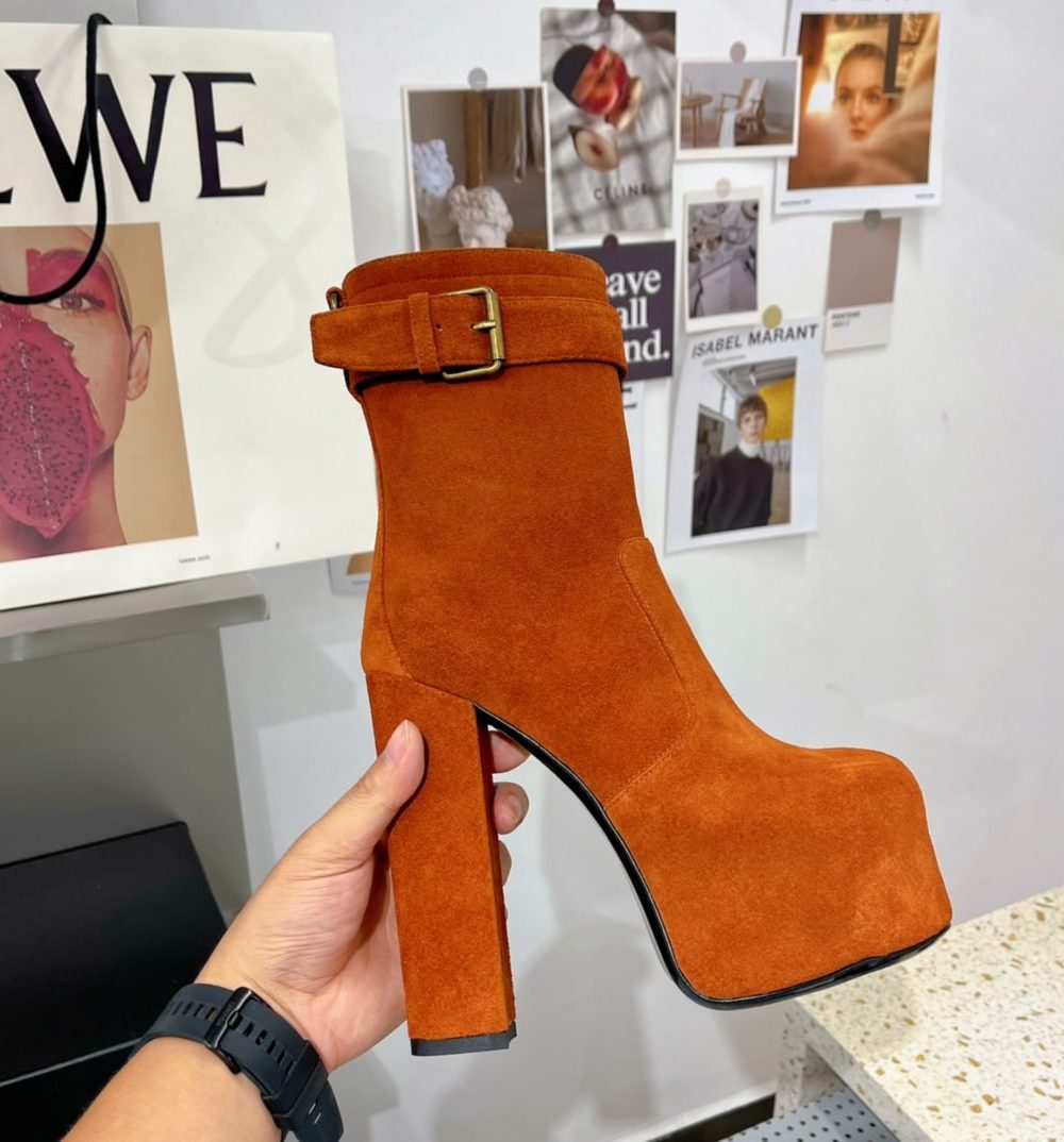 Saint Laurent Women's Cherry Buckle Platform Booties Orange For Women YSL