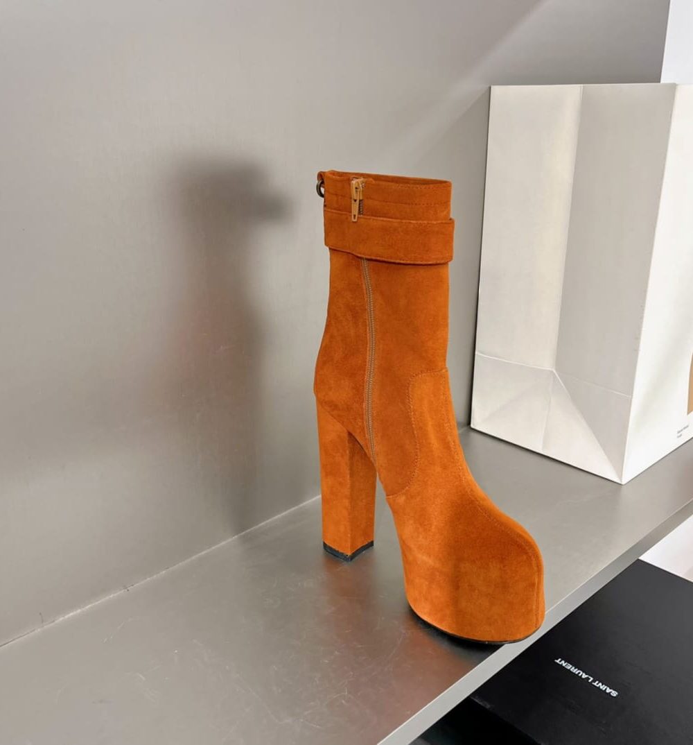 Saint Laurent Women's Cherry Buckle Platform Booties Orange For Women YSL