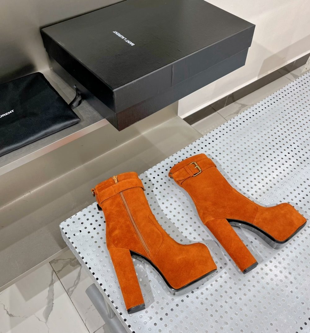 Saint Laurent Women's Cherry Buckle Platform Booties Orange For Women YSL