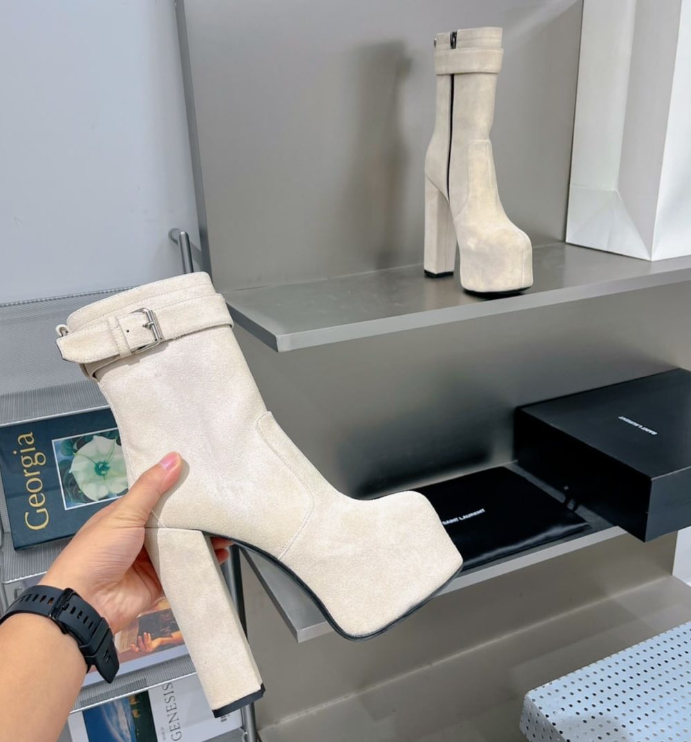 Saint Laurent Women's Cherry Buckle Platform Booties White For Women YSL