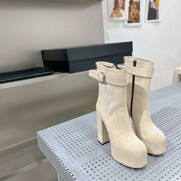 Saint Laurent Women's Cherry Buckle Platform Booties White For Women YSL