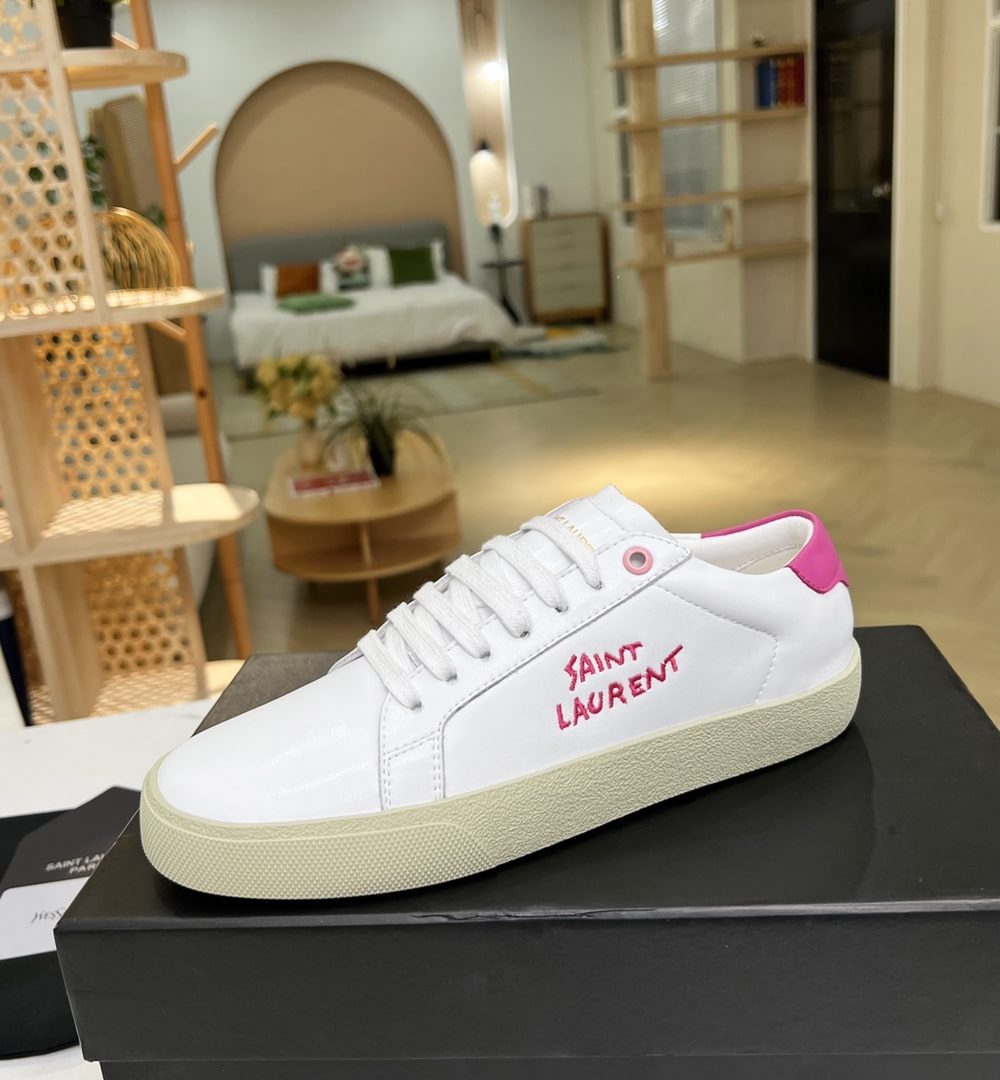 Saint Laurent Women's Court Classic Sl/06 Embroidered Sneakers Pink For Women YSL