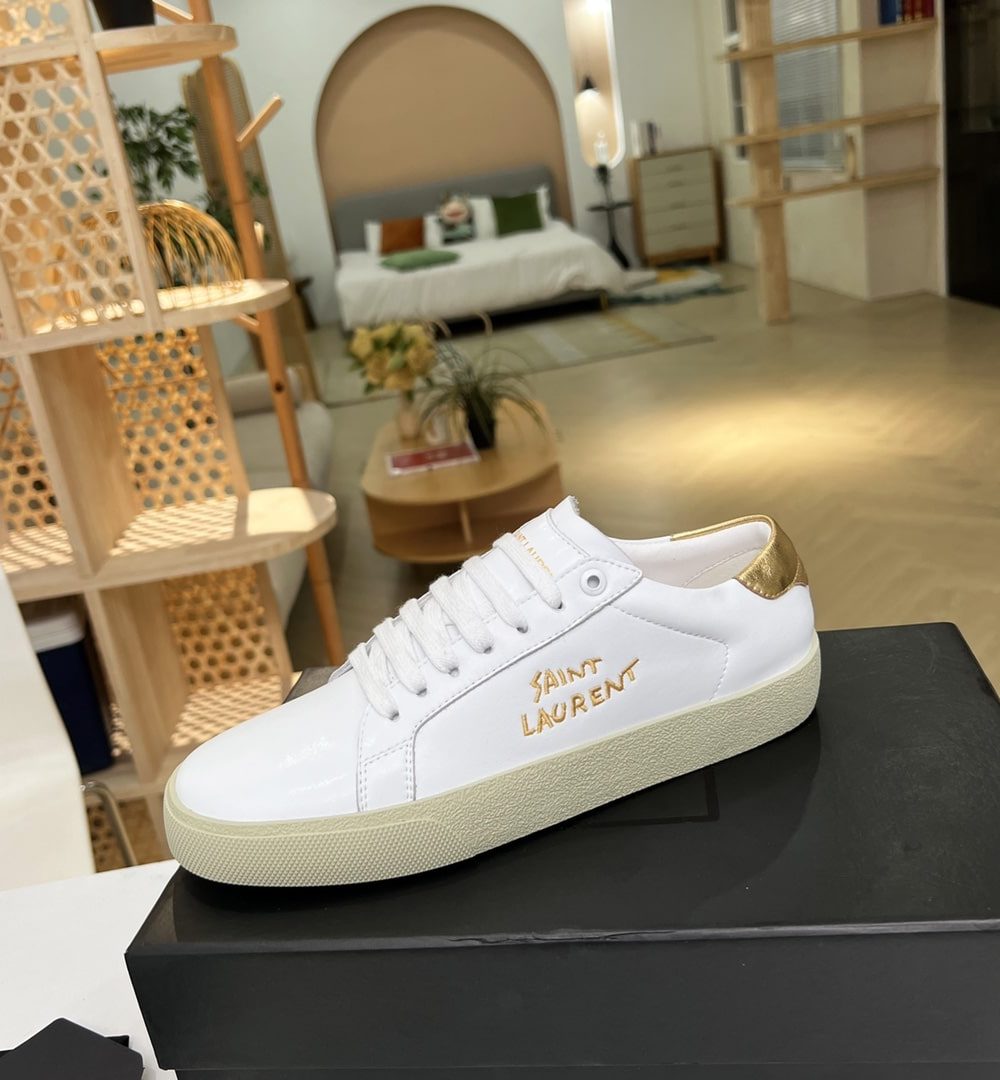 Saint Laurent Women's Court Classic Sl/06 Embroidered Sneakers Yellow For Women YSL