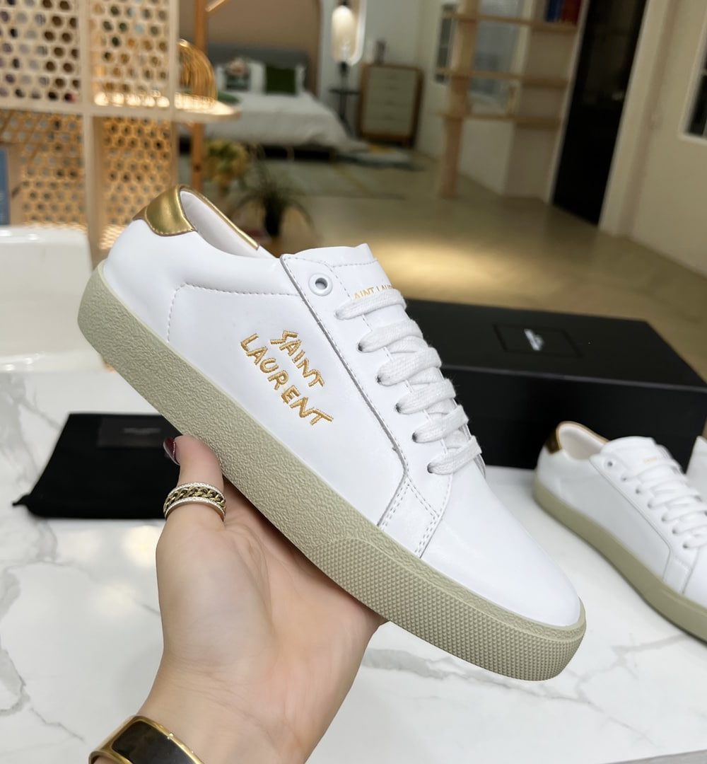 Saint Laurent Women's Court Classic Sl/06 Embroidered Sneakers Yellow For Women YSL
