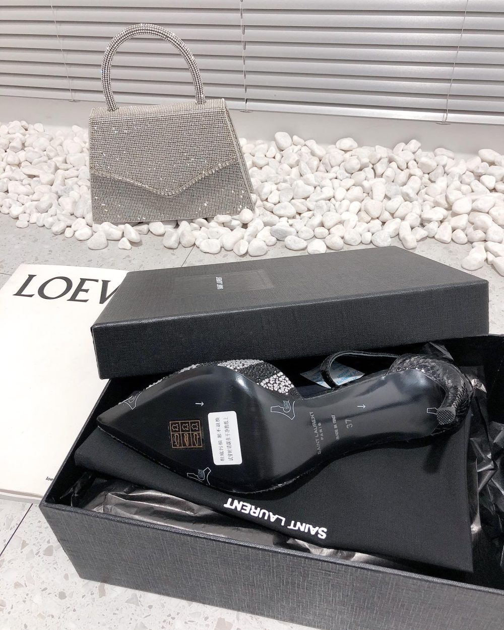 Saint Laurent Women's Glittering Rhinestone Embellished Pumps Black For Women YSL