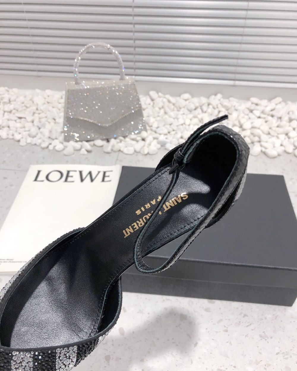 Saint Laurent Women's Glittering Rhinestone Embellished Pumps Black For Women YSL