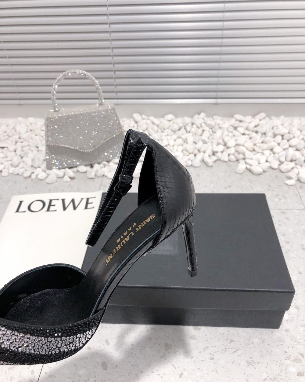 Saint Laurent Women's Glittering Rhinestone Embellished Pumps Black For Women YSL