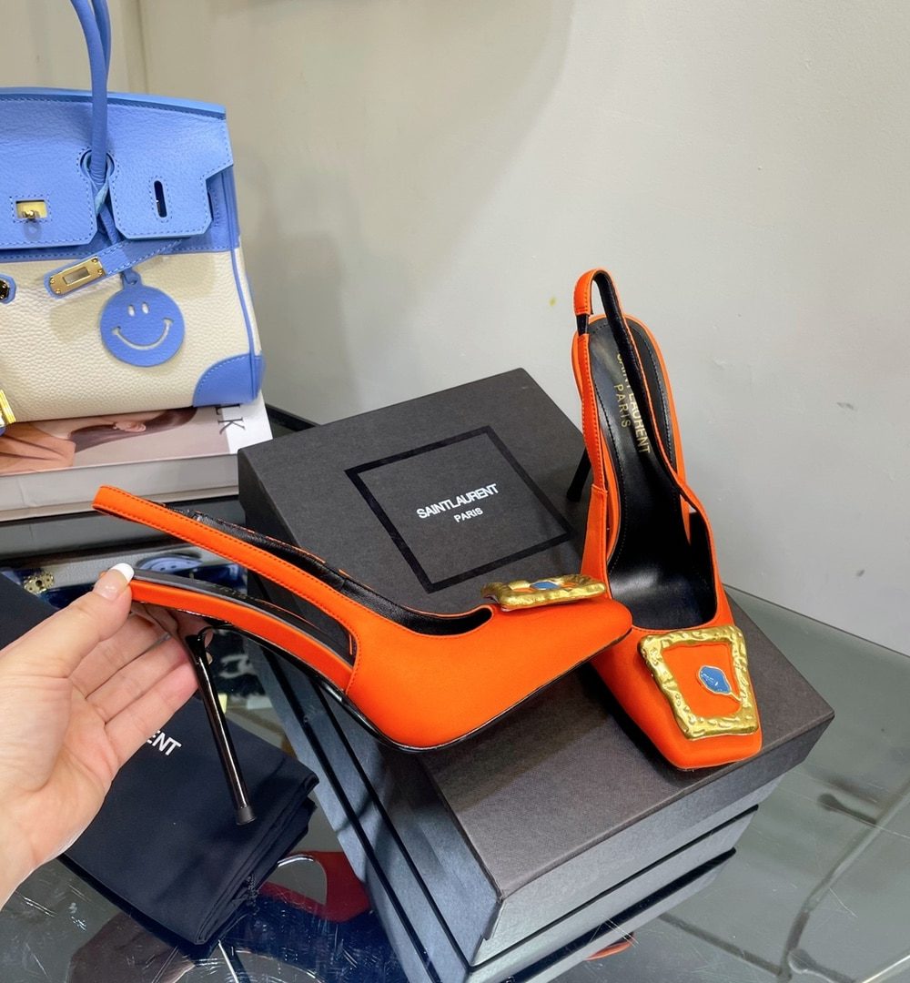 Saint Laurent Women's Maxine Silk Slingback Pumps Black For Women YSL