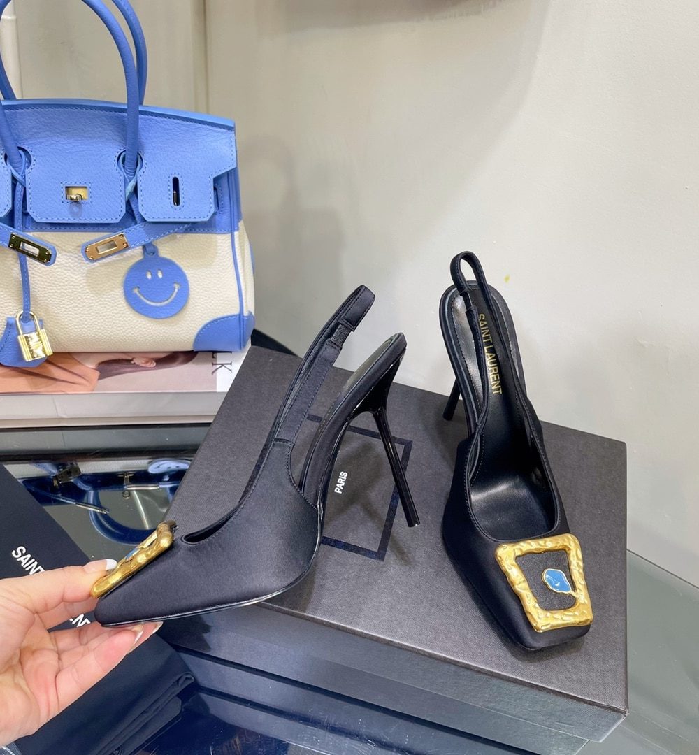 Saint Laurent Women's Maxine Silk Slingback Pumps Black For Women YSL