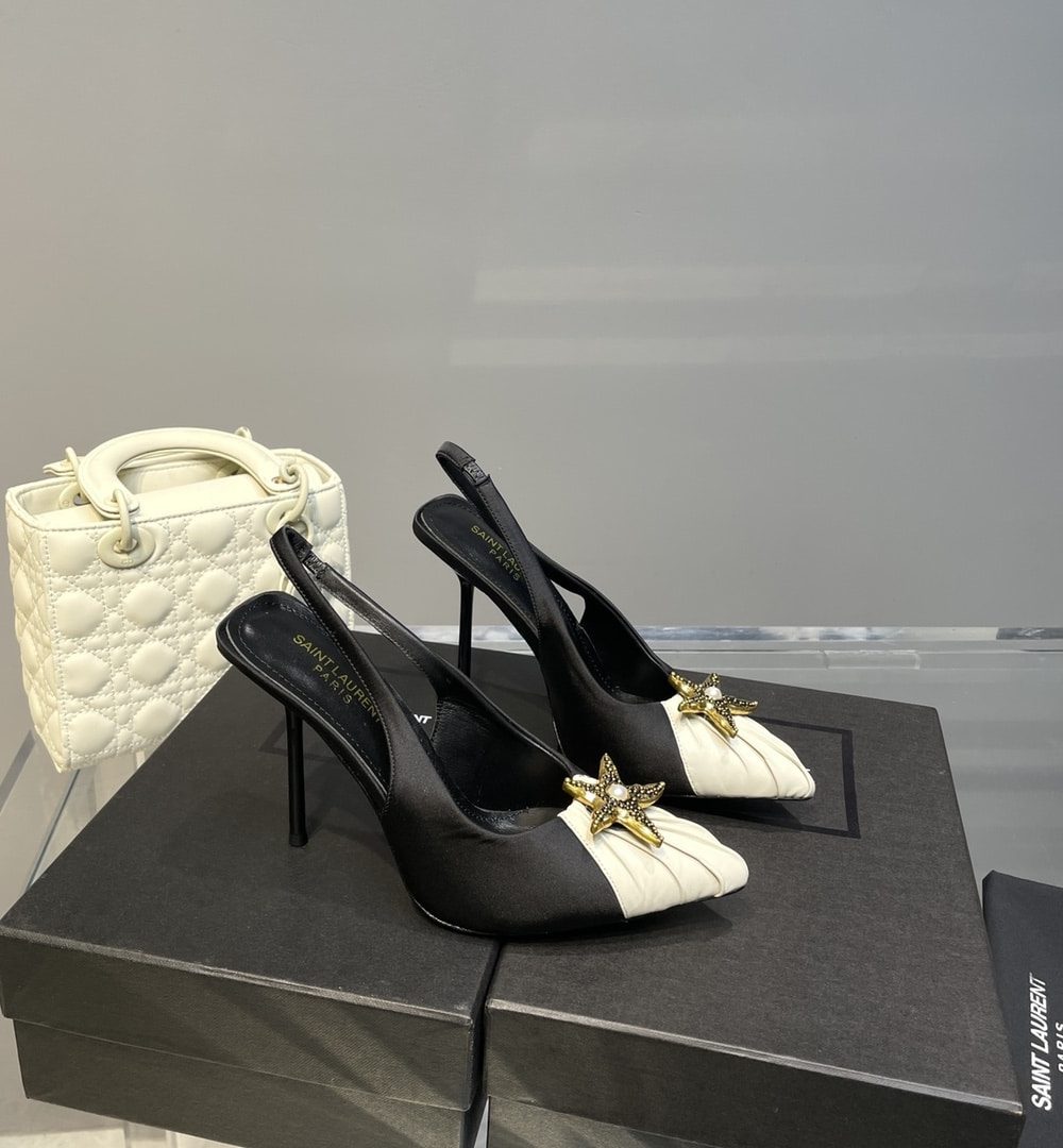 Saint Laurent Women's Silk Slingback Pumps Black For Women YSL