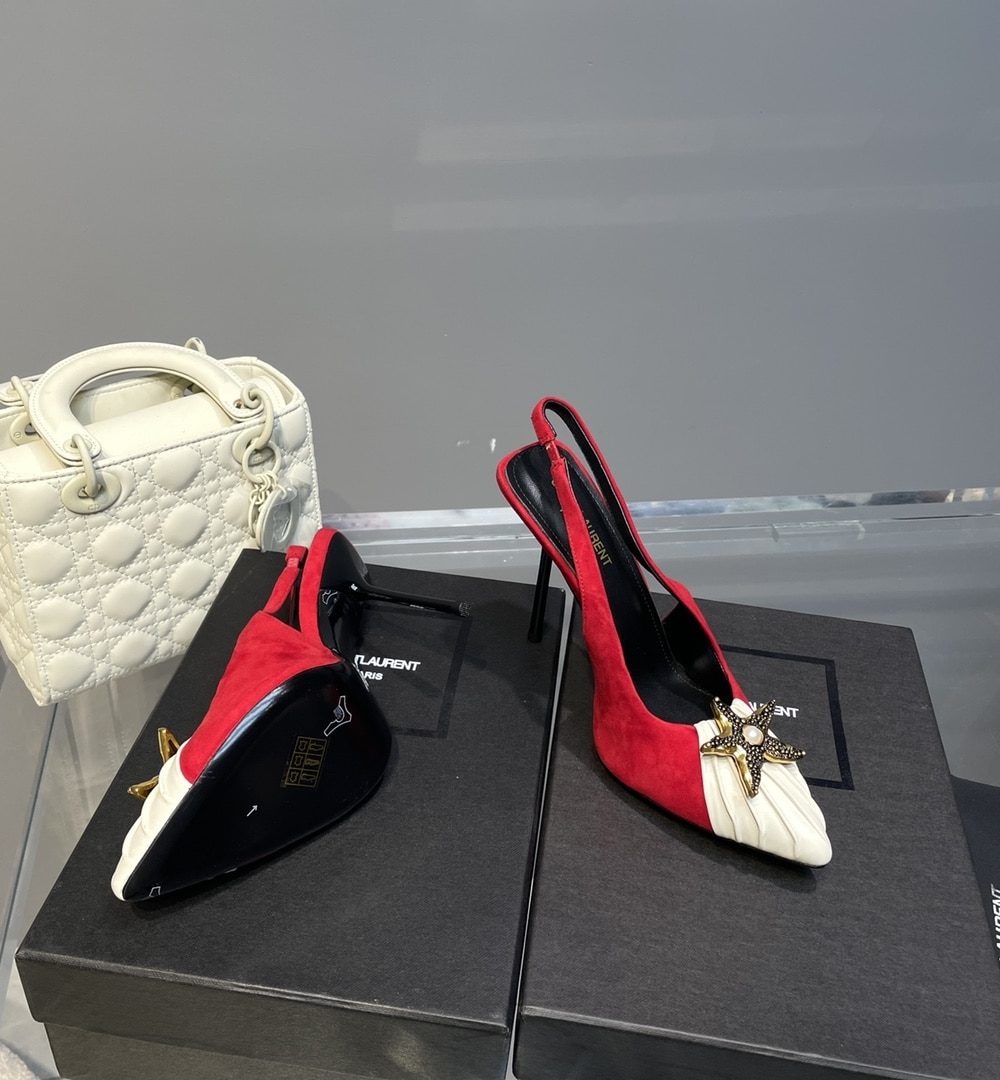 Saint Laurent Women's Silk Slingback Pumps Red For Women YSL