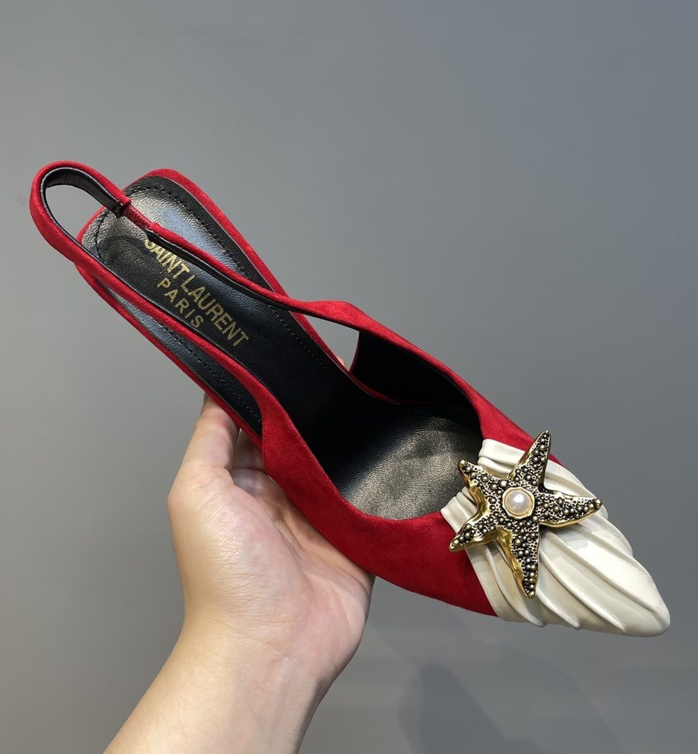 Saint Laurent Women's Silk Slingback Pumps Red For Women YSL