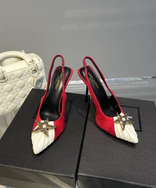 Saint Laurent Women's Silk Slingback Pumps Red For Women YSL
