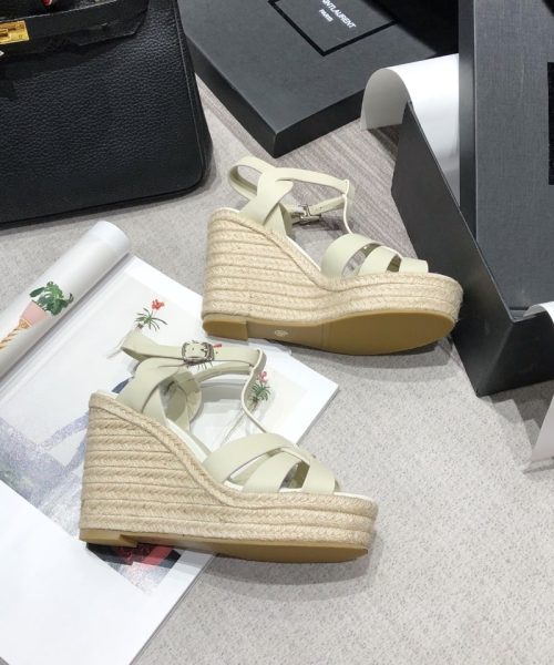 Saint Laurent Women's Tribute Espadrilles Wedge Beige For Women YSL