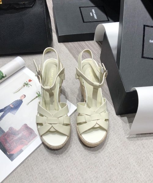 Saint Laurent Women's Tribute Espadrilles Wedge Beige For Women YSL