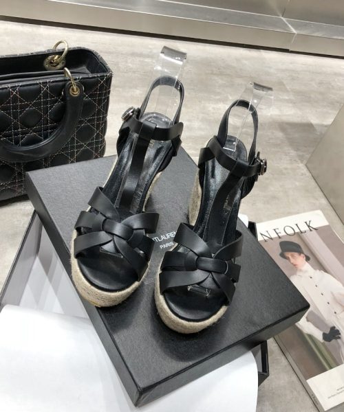 Saint Laurent Women's Tribute Espadrilles Wedge Black For Women YSL