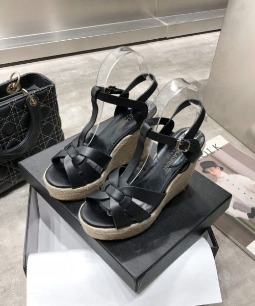 Saint Laurent Women's Tribute Espadrilles Wedge Black For Women YSL