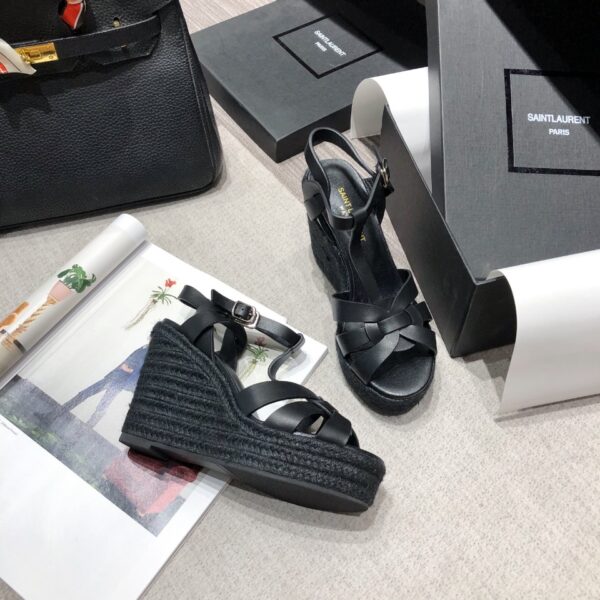 Saint Laurent Women's Tribute Espadrilles Wedge Black For Women YSL 611924BDA001000