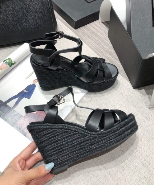 Saint Laurent Women's Tribute Espadrilles Wedge Black For Women YSL 611924BDA001000