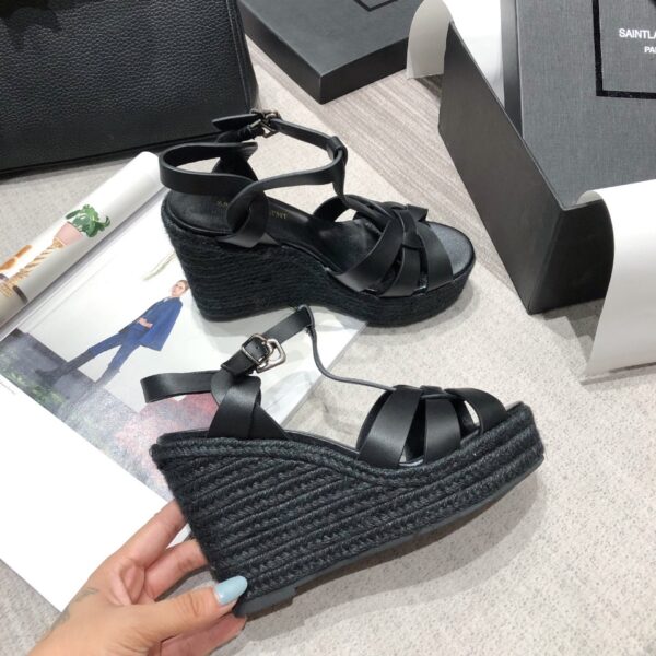 Saint Laurent Women's Tribute Espadrilles Wedge Black For Women YSL 611924BDA001000