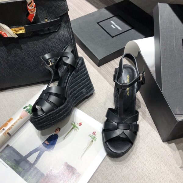 Saint Laurent Women's Tribute Espadrilles Wedge Black For Women YSL 611924BDA001000