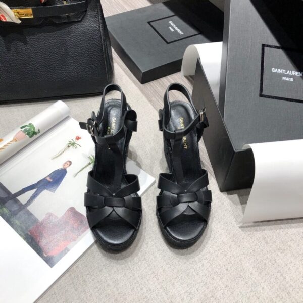 Saint Laurent Women's Tribute Espadrilles Wedge Black For Women YSL 611924BDA001000