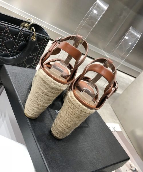 Saint Laurent Women's Tribute Espadrilles Wedge Brown For Women YSL 611924BDA002206