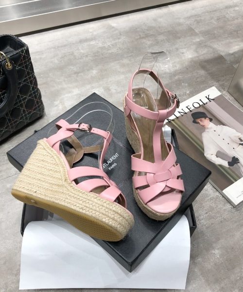 Saint Laurent Women's Tribute Espadrilles Wedge Pink For Women YSL