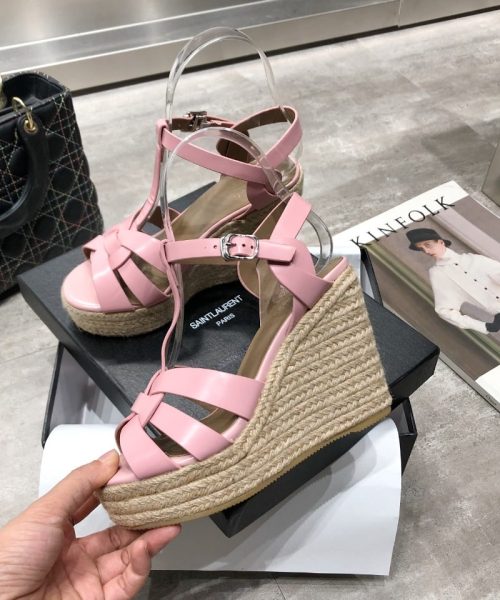 Saint Laurent Women's Tribute Espadrilles Wedge Pink For Women YSL