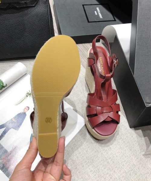 Saint Laurent Women's Tribute Espadrilles Wedge Reddish-Brown For Women YSL