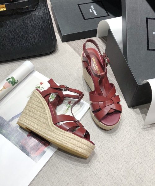 Saint Laurent Women's Tribute Espadrilles Wedge Reddish-Brown For Women YSL