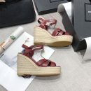 Saint Laurent Women's Tribute Espadrilles Wedge Reddish-Brown For Women YSL