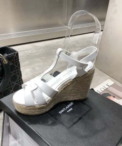 Saint Laurent Women's Tribute Espadrilles Wedge White For Women YSL 611924BZC009008