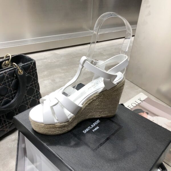 Saint Laurent Women's Tribute Espadrilles Wedge White For Women YSL 611924BZC009008
