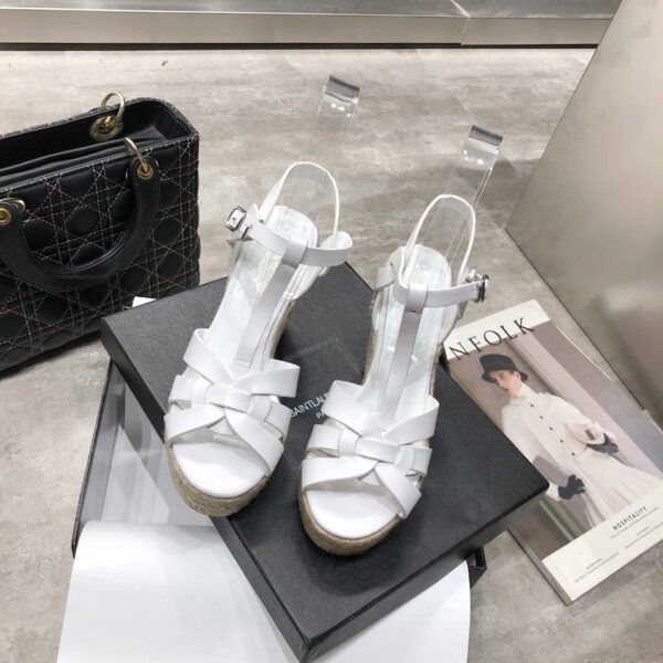 Saint Laurent Women's Tribute Espadrilles Wedge White For Women YSL 611924BZC009008