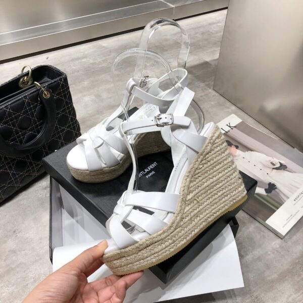 Saint Laurent Women's Tribute Espadrilles Wedge White For Women YSL 611924BZC009008