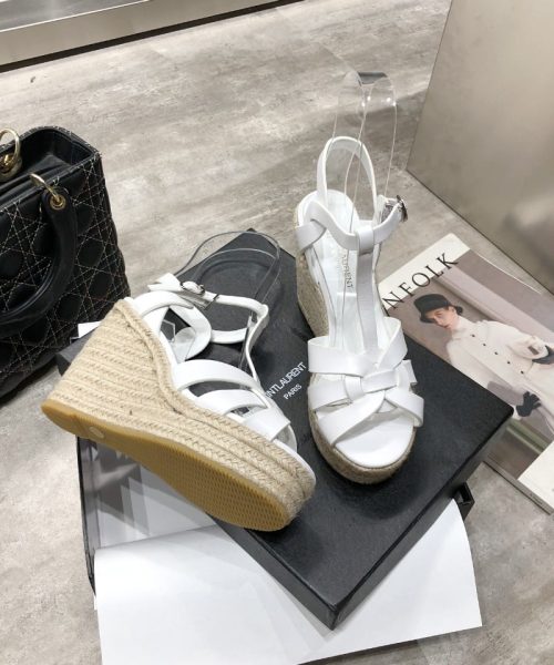 Saint Laurent Women's Tribute Espadrilles Wedge White For Women YSL 611924BZC009008