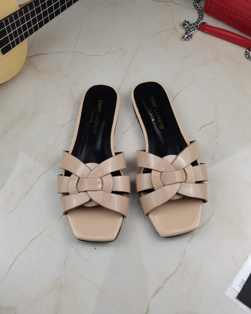 Saint Laurent Women's Tribute Flat Mules Beige For Women YSL 571952B8I009935