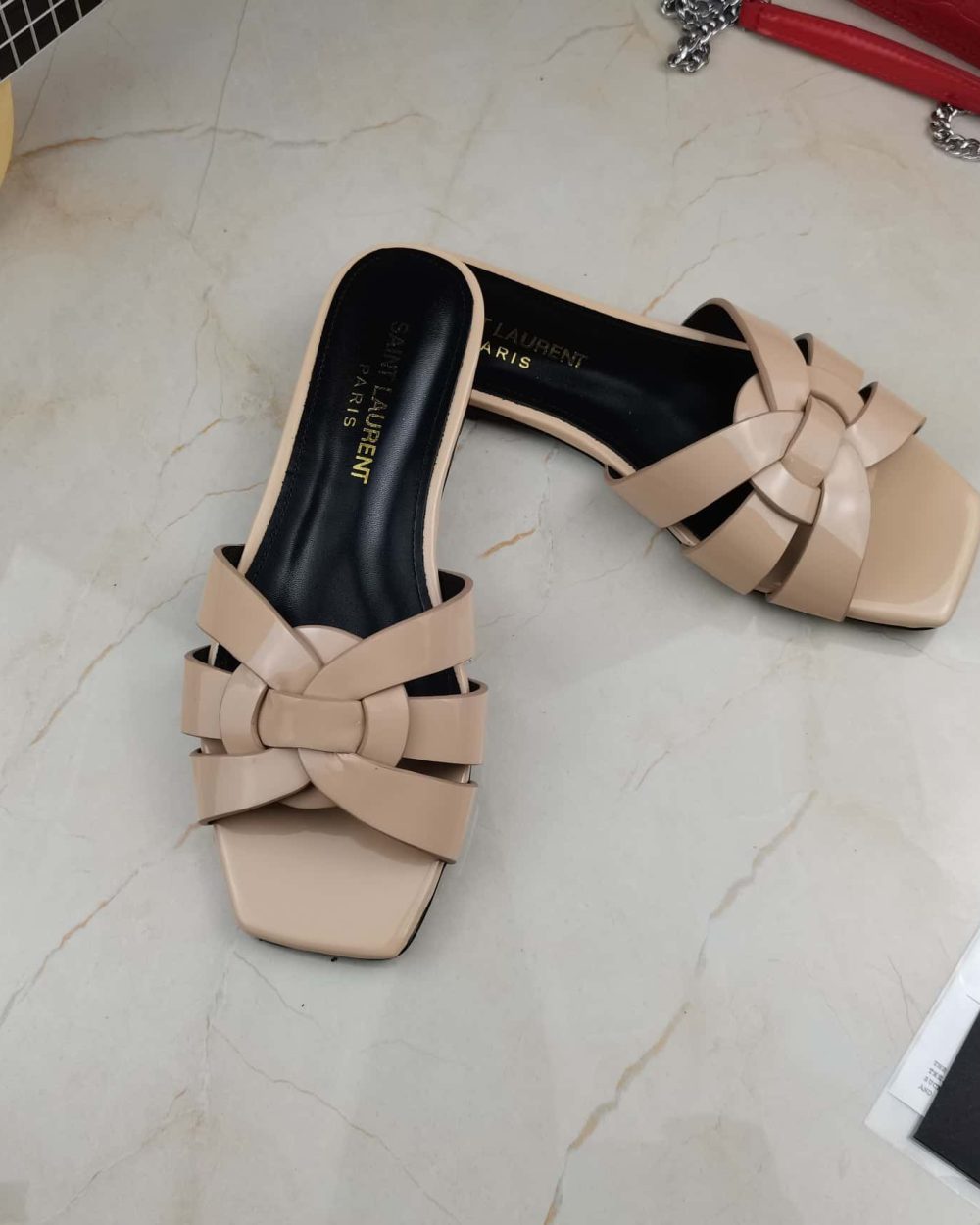 Saint Laurent Women's Tribute Flat Mules Beige For Women YSL 571952B8I009935