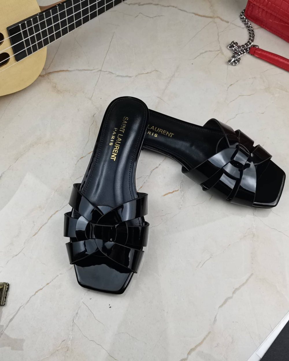 Saint Laurent Women's Tribute Flat Mules Black For Women YSL 571952B8I001000