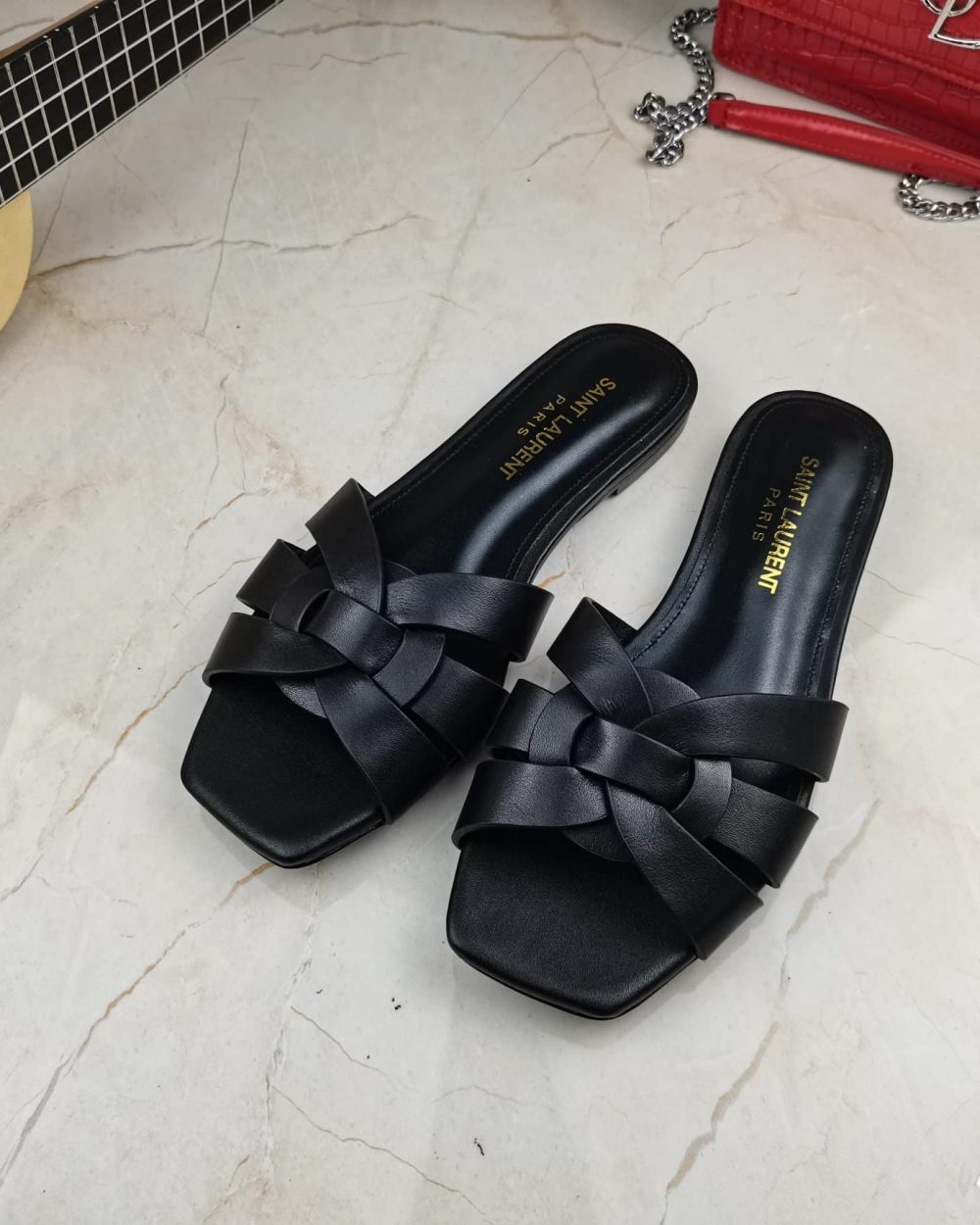 Saint Laurent Women's Tribute Flat Mules Black For Women YSL 571952BDA001000