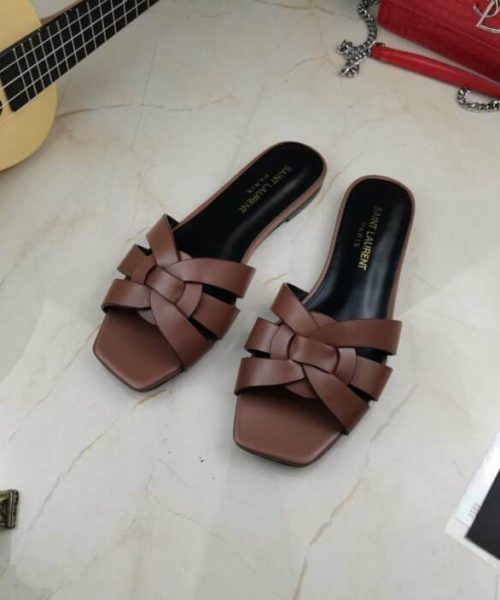 Saint Laurent Women's Tribute Flat Mules Brown For Women YSL