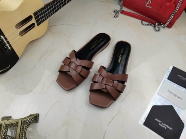 Saint Laurent Women's Tribute Flat Mules Brown For Women YSL
